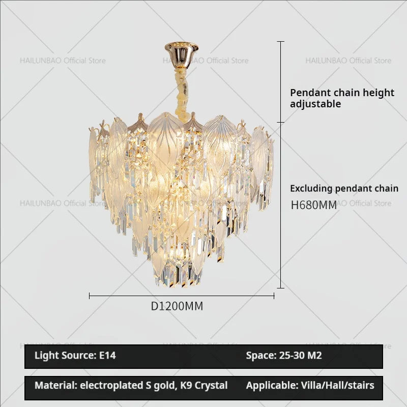 French Crystal Chandelier Cream Wind Lighting Elegant Luxury Lights