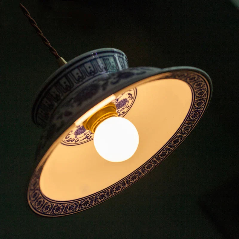 Vintage Ceramic LED Pendant Light with Adjustable Copper Socket & Knob Switch