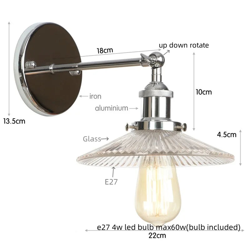 Industrial Loft LED Wall Lights for Bedroom, Plug In Stairs Lamp