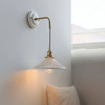 Pleats Ceramic LED Sconce Lamp with Adjustable Copper Arm for Bedroom Bathroom Mirror