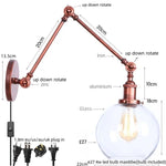 Swing Arm LED Wall Lights Pull Chain Switch Glass Ball Industrial Home Decor