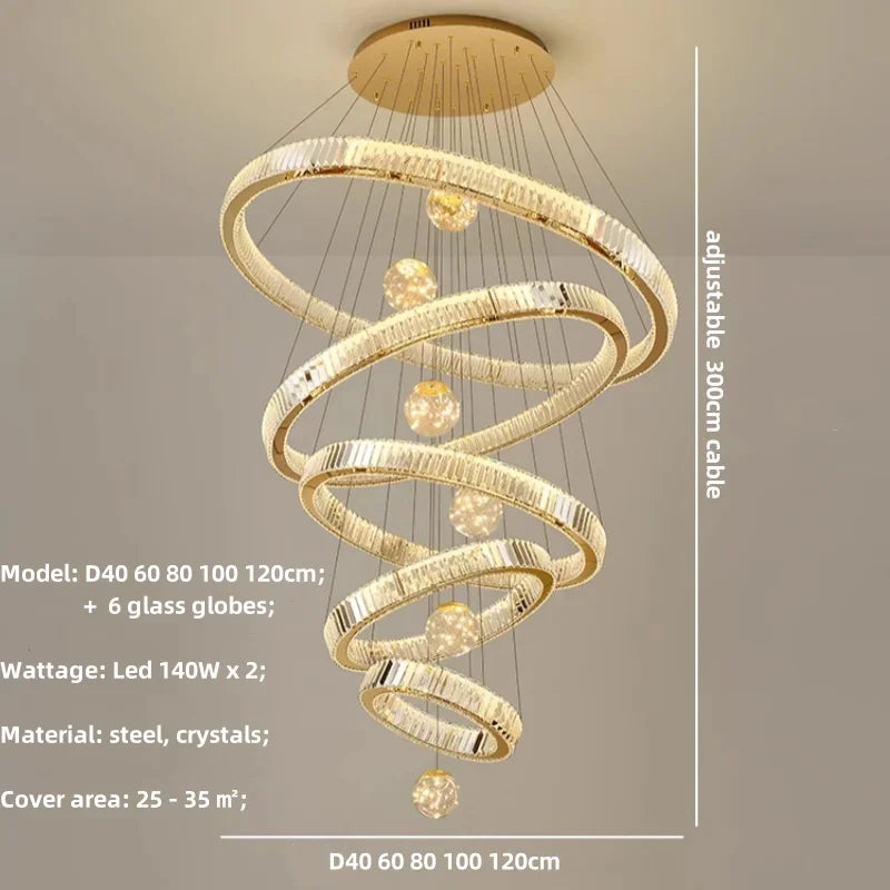 Afralia™ Luxury Glass Globe Chandelier Pendant Light with Dimmable LED for Modern Stairs