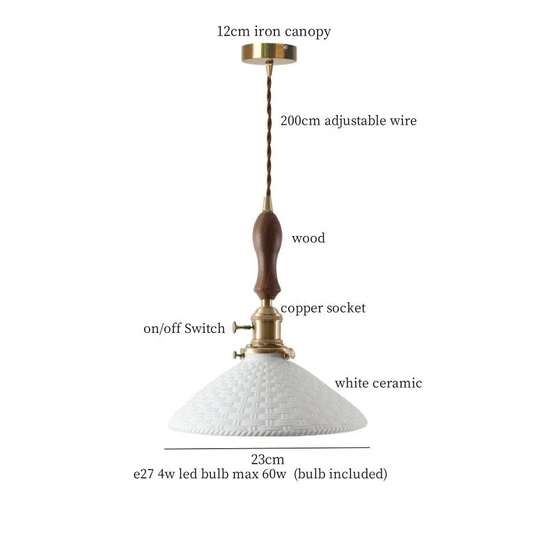 Ceramic Wood LED Pendant Light Fixtures for Bar, Bedroom, Living Room