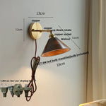 Nordic LED Wall Light Walnut Wood Copper Sconce with Pull Chain Switch