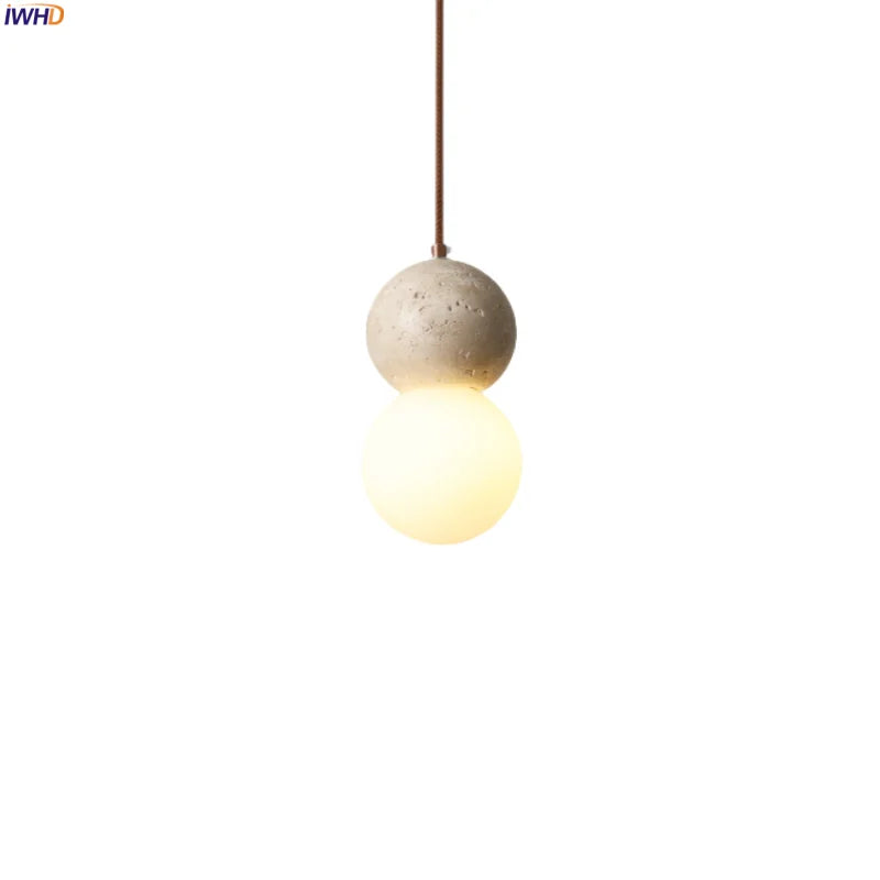 Afralia™ Glass Ball LED Pendant Lamps Vintage Yellow Travertine Hanging Light