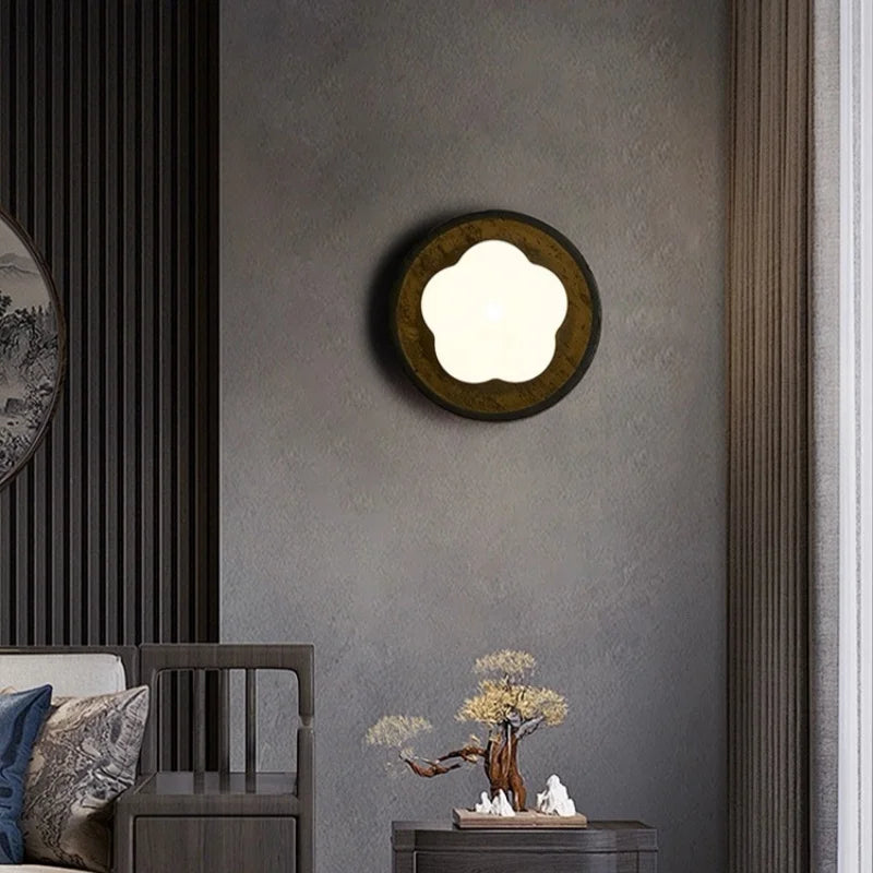 Afralia™ Wabi Sabi Black Travertine LED Wall Sconce for Home Living Lights