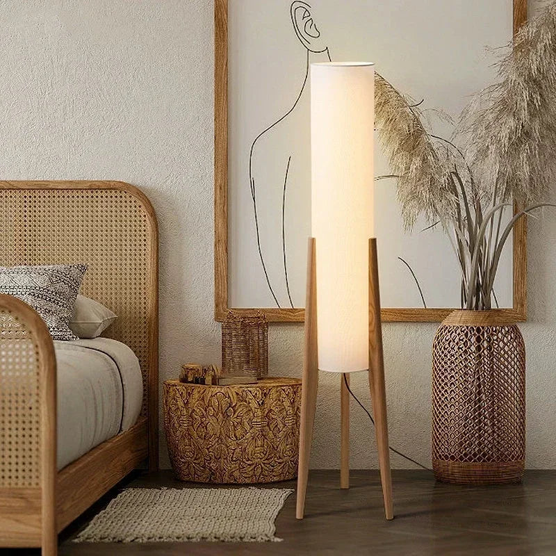 Solid Wood Floor Lamp with Fabric Shade