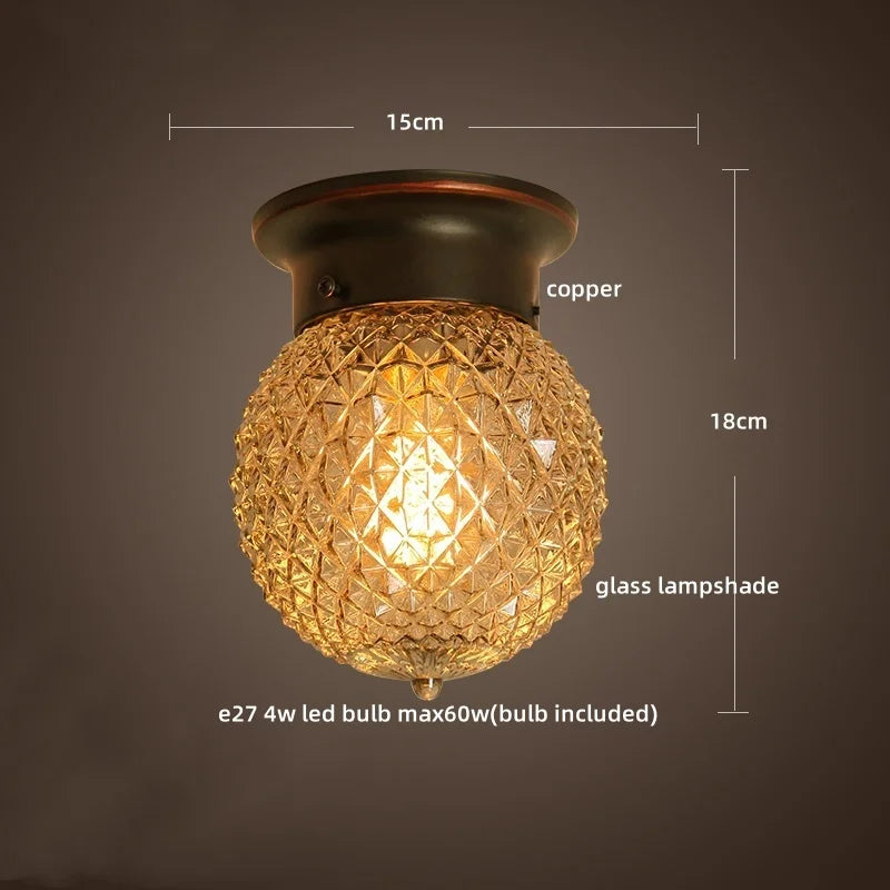 Copper Glass Ball LED Ceiling Light - Modern Style Indoor Lighting Fixtures
