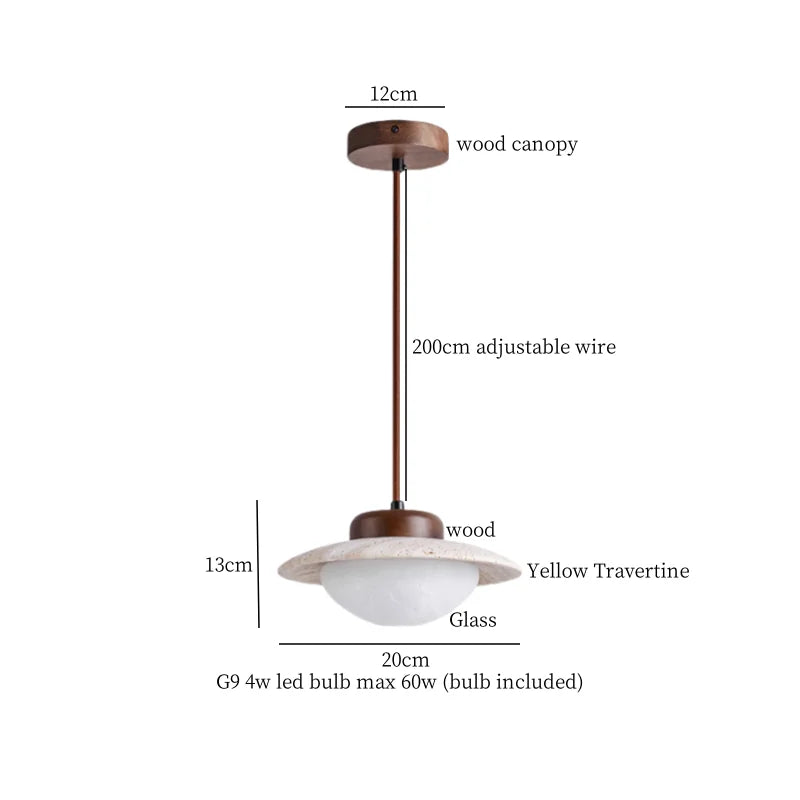 LED Hanging Lamps Yellow Travertine Pendant Lighting for Bedroom Living Dining Room
