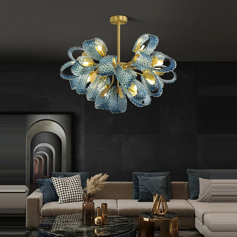Blue Queen Crystal Glass LED Ceiling Chandelier - Elegant Lighting Fixture for Living Room