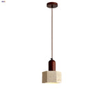Yellow Travertine Wood Base LED Pendant Lights - Modern Adjustable Hanging Lamp