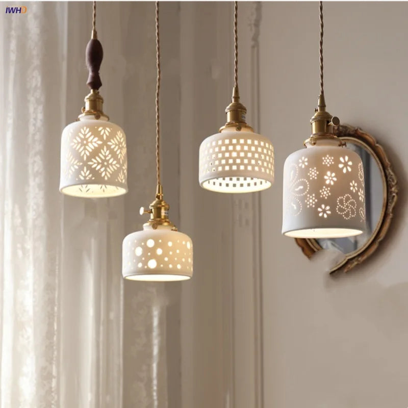 Ceramic Flower LED Pendant Lamp, Nordic Modern Kitchen Lighting