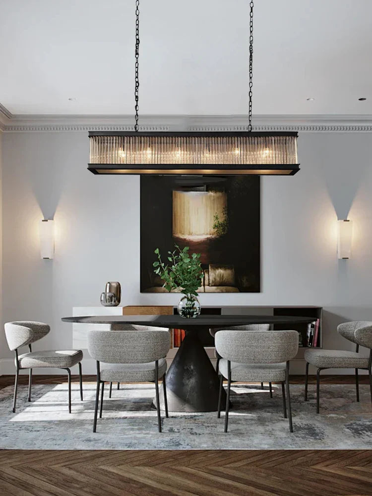 Crystal Rectangle Chandelier: Classic Retro Nordic Ceiling Hanglamp for Dining Room.
