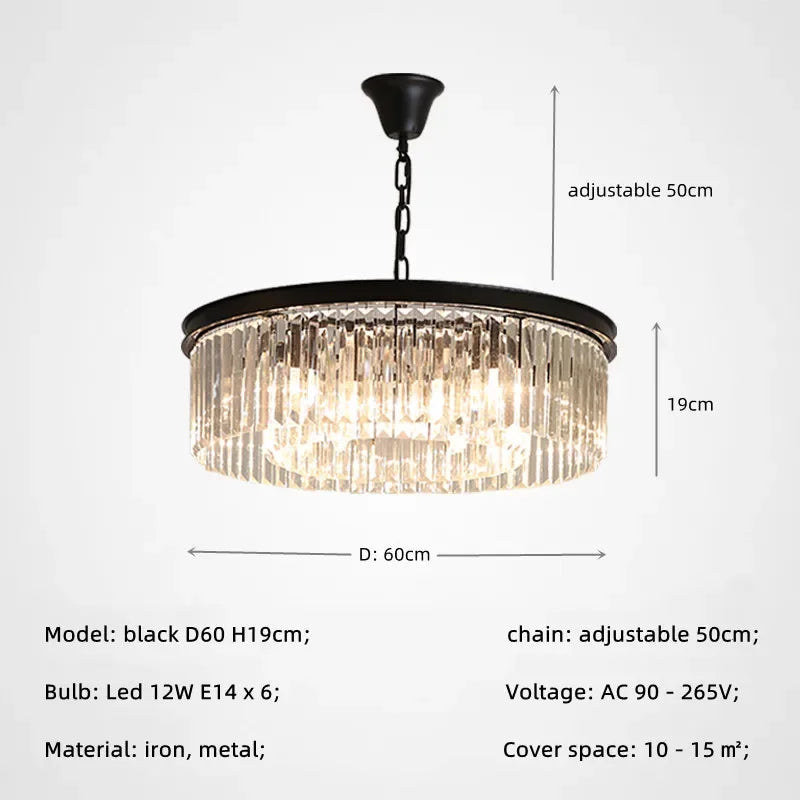 Gold Black Metal Crystal Pendant Lights Chain Hanging LED Suspension Lamp Fixtures