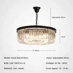 Gold Black Metal Crystal Pendant Lights Chain Hanging LED Suspension Lamp Fixtures