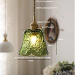 Afralia™ Green Glass LED Pendant Lamp | Modern Nordic Wood Walnut | Brass Knob Switch | Hanging Light
