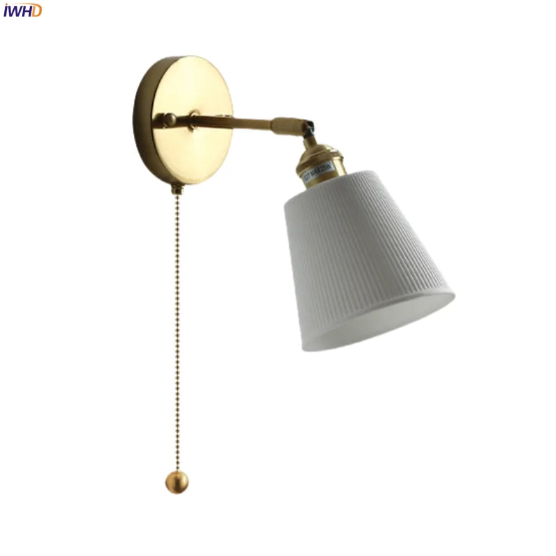 Ceramic LED Wall Sconce with Pull Chain for Bedroom, Living Room, or Bathroom