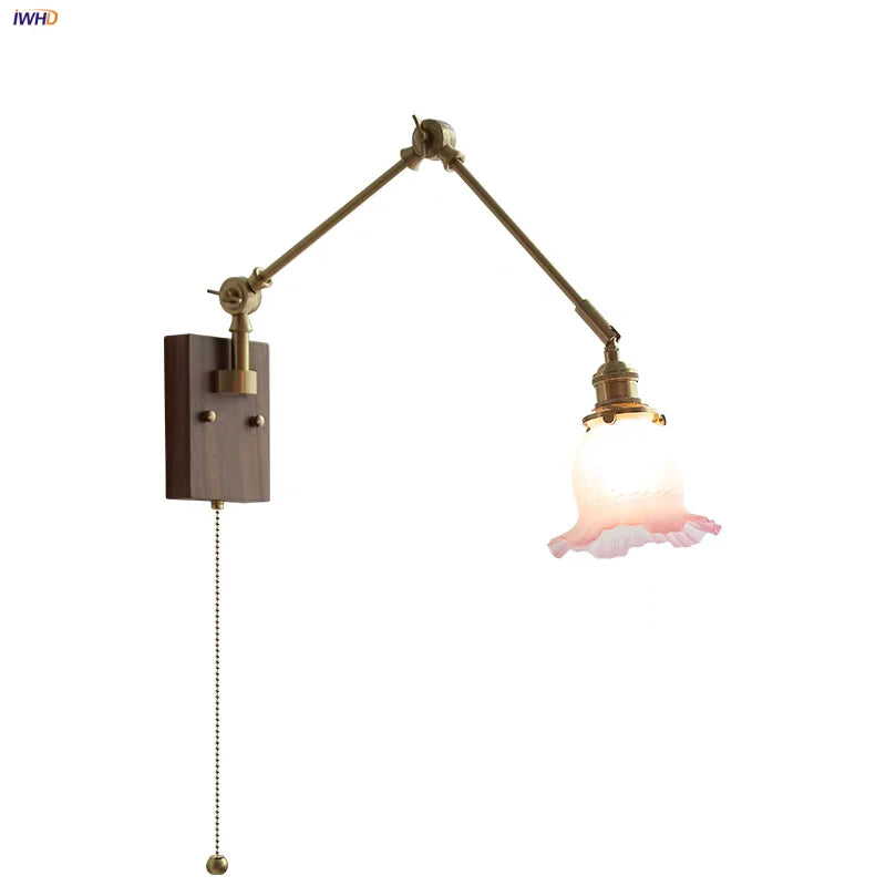 Pink Glass Wall Sconce with Rotatable Arms - LED Stair Light Fixtures