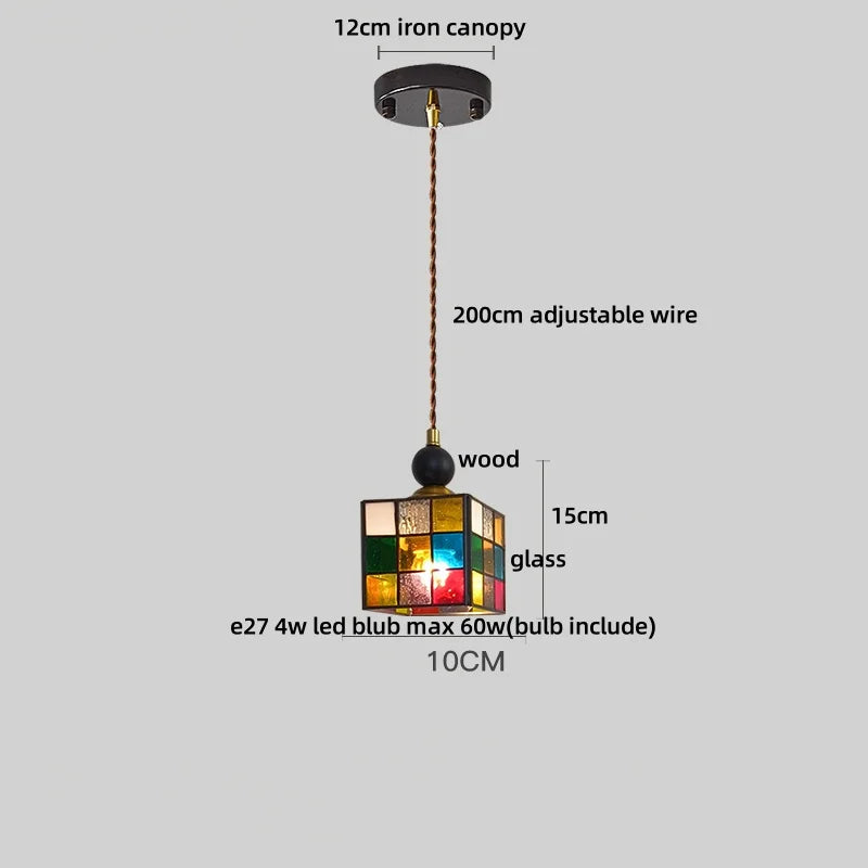 Afralia™ Square LED Pendant Light Wood Glass Modern Home Lighting