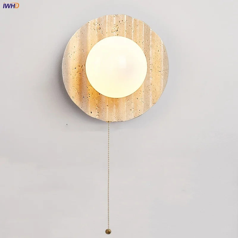 Yellow Cave Stone LED Wall Sconce with Pull Chain, Modern Glass Stair Light