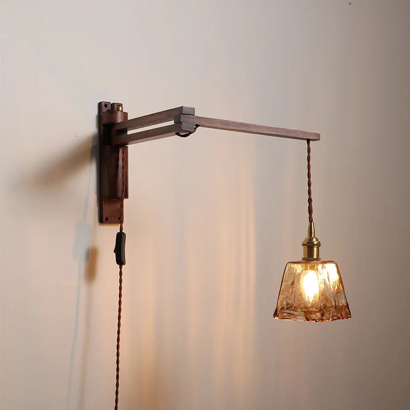 Modern LED Wall Lamp Wood Glass Nordic Bathroom Bedroom Living Room Light