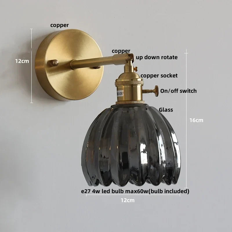 Afralia™ Amber Glass Vintage Style LED Wall Light with Pull Chain Switch