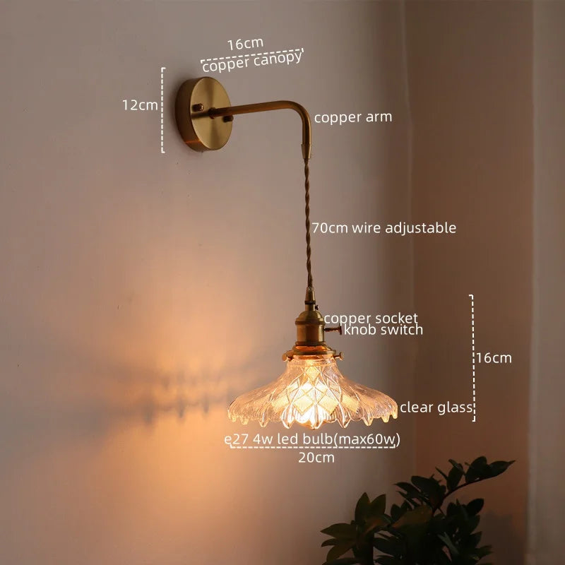 LED Copper Wall Light for Bathroom Mirror and Hallway - Glass Luminaria De Parede