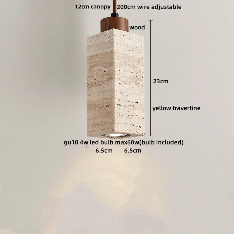Yellow Travertine LED Pendant Light - Modern Nordic Adjustable Hanging Lamp