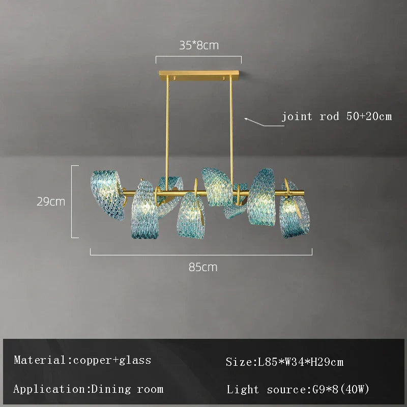 Blue Glass Flower Ceiling Chandelier Copper Hanging Lamps