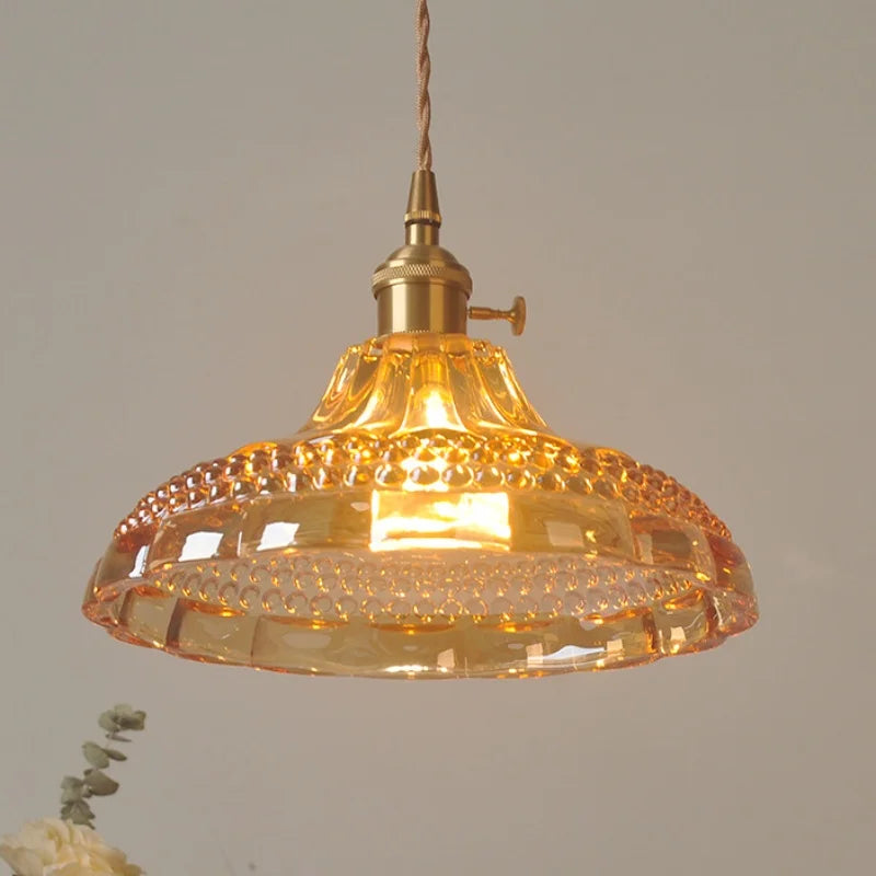 Orange Glass LED Pendant Lights with Knob Switch, Nordic Design