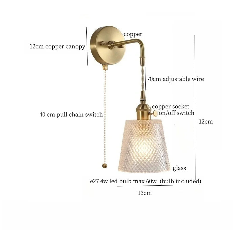 Brass Glass LED Wall Sconce Light for Living Room, Bedroom, Bathroom