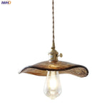 Brass Knob Switch LED Pendant Light, Nordic Amber Glass Hanging Lamp