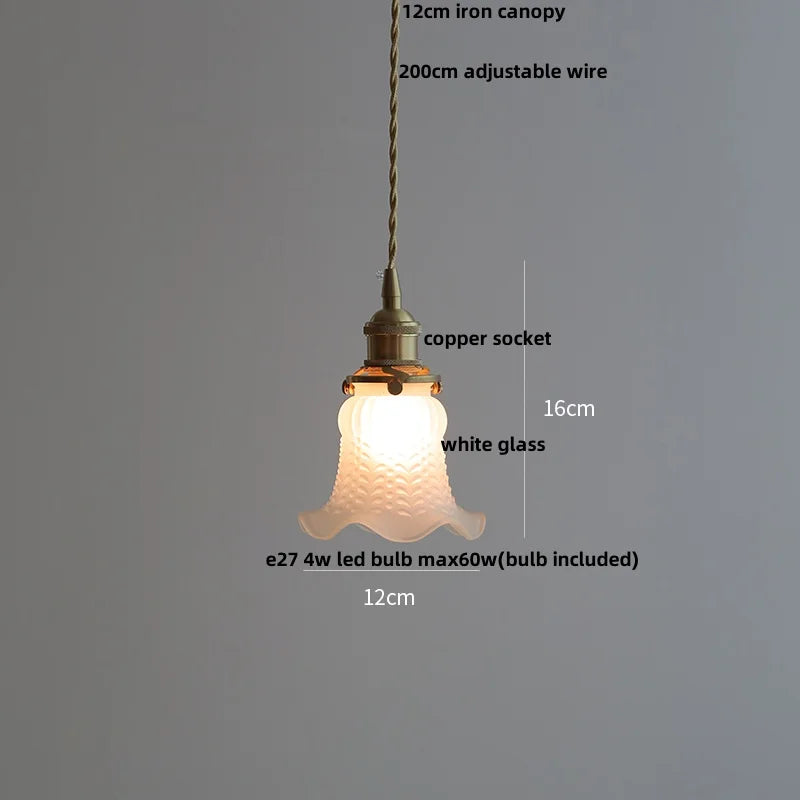White Glass LED Pendant Lamp Copper Hanging Light Nordic Modern