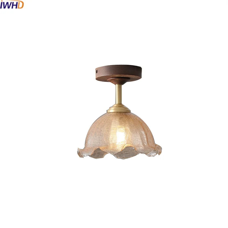 Modern Wood Glass LED Ceiling Light for Living Room, Aisle, Balcony, Indoor Lighting