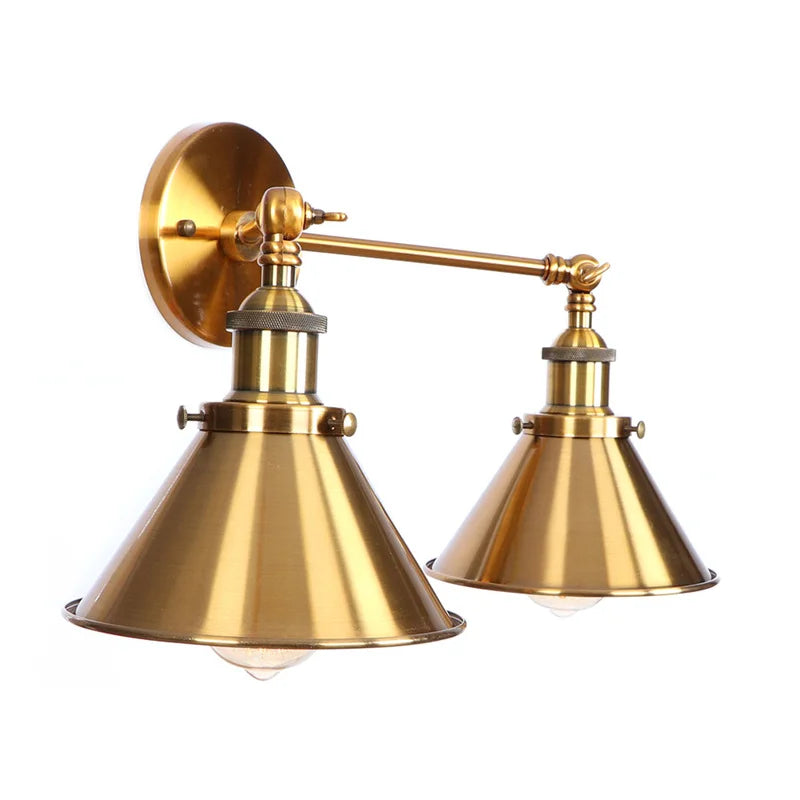 Afralia™ Industrial Vintage LED Wall Light Iron Gold 2 Heads Simple Lamparas De Pared.