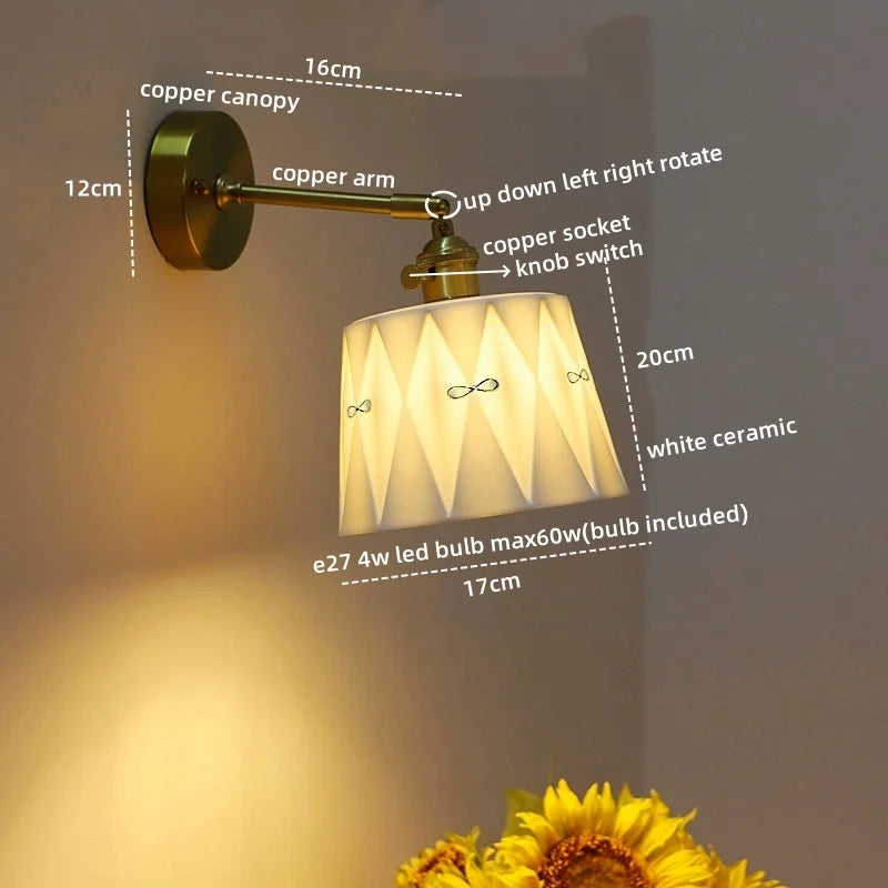 Ceramic Hand-painted LED Wall Light, Pull Chain Switch, Modern Bedside Lamp