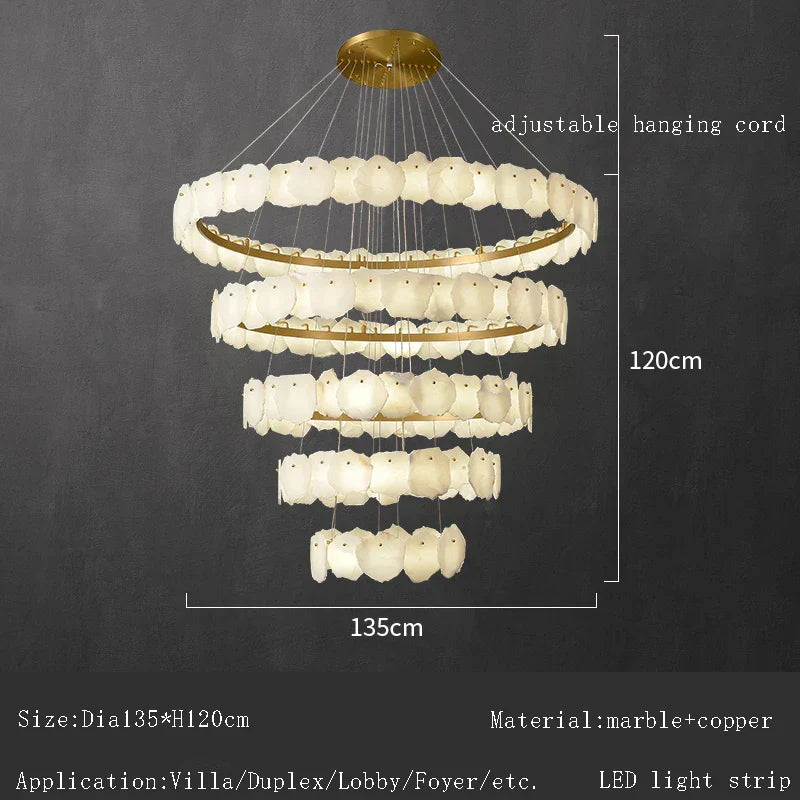 Spanish Marble Brass Chandelier: Luxury LED Lighting for Hotels & Villas