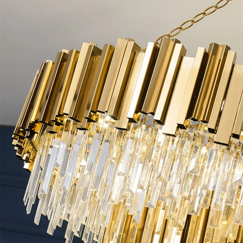 Gold Crystal LED Pendant Lights for Dining Room - Stunning Indoor Suspension Fixtures