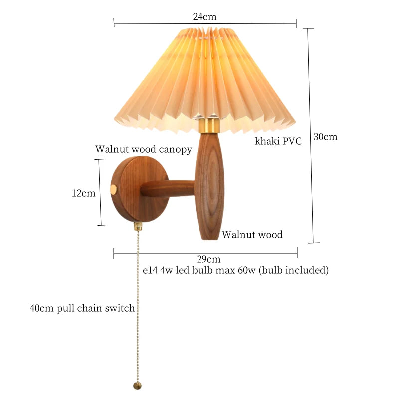 Cream PVC LED Wall Lamps Japanese Walnut Wood Applique Murale