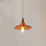 Wood Amber Glass LED Pendant Light Fixture - Nordic Modern Hanging Lamp