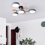 Modern LED Ceiling Lamp - Wood Round Ceiling Lights Macaron Chandelier