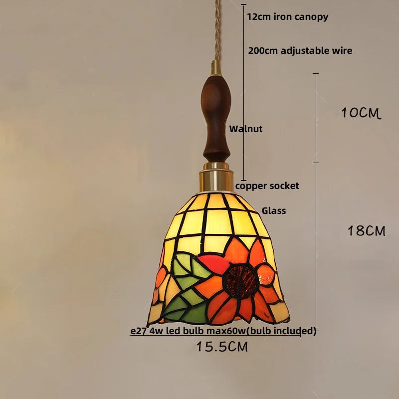 Tiffany Glass LED Pendant Light Fixture for Home Decor and Hotel Dining