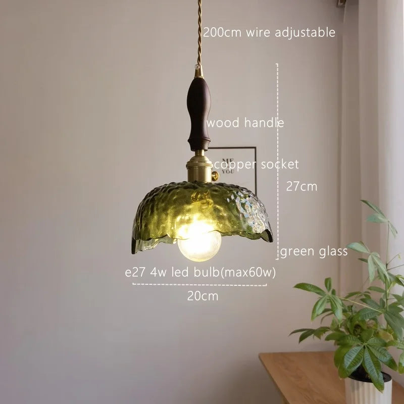 Japanese Style Green Glass LED Pendant Chandelier for Home Decor