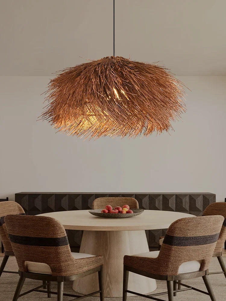Rattan Pendant Lamp Chandelier for Restaurant Bar Home Decor, E27 Bulb