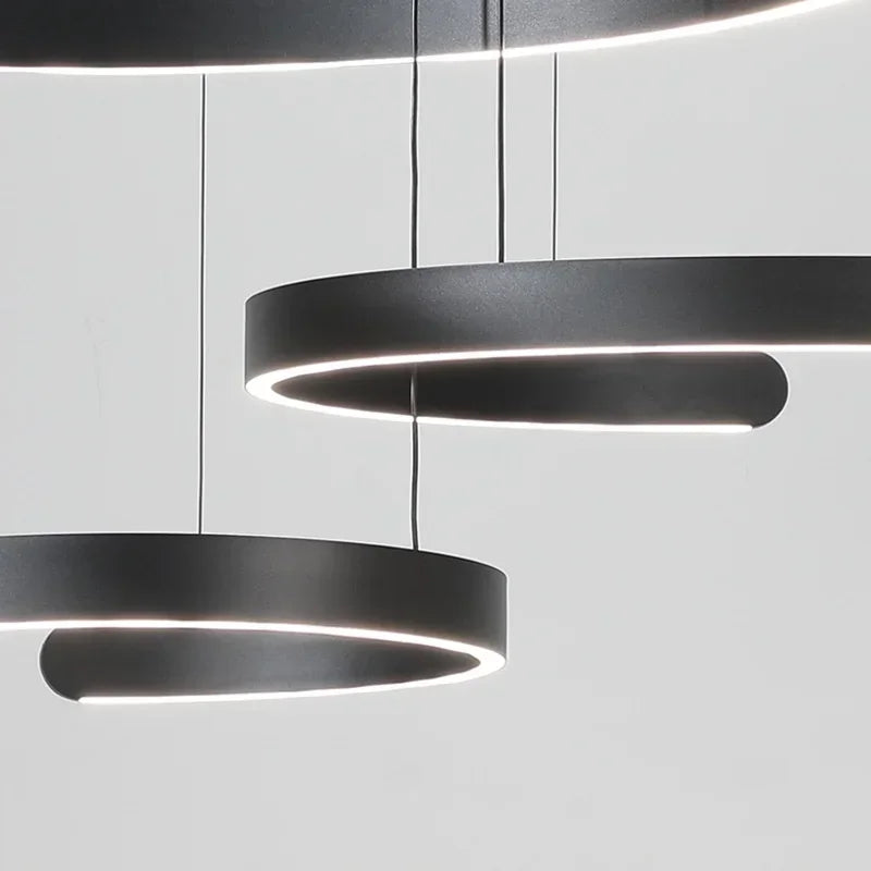 Black LED Chandelier Pendant Light for Foyer Stairs Bar, Minimalist Indoor Hanging Lamp