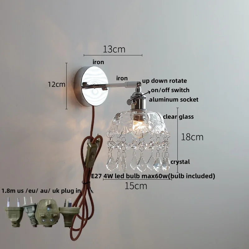 Clear Glass LED Wall Sconce Pull Chain Modern Light Fixtures
