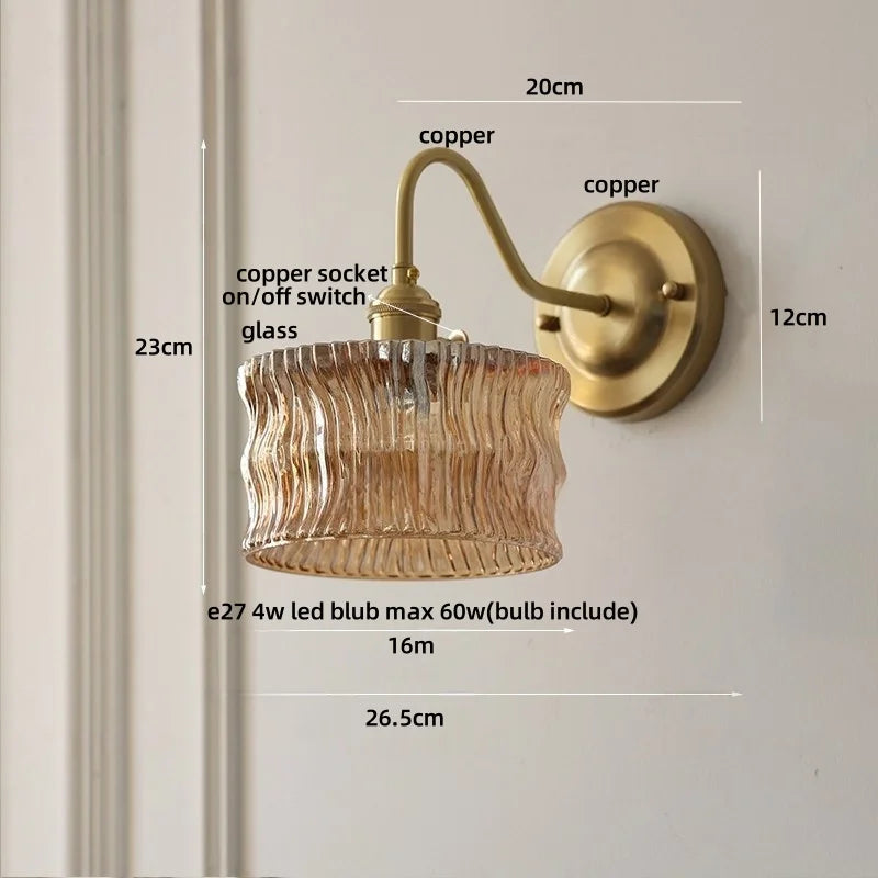 Clear Glass Wall Sconce LED Lights Modern Nordic Copper Bedside Lamp
