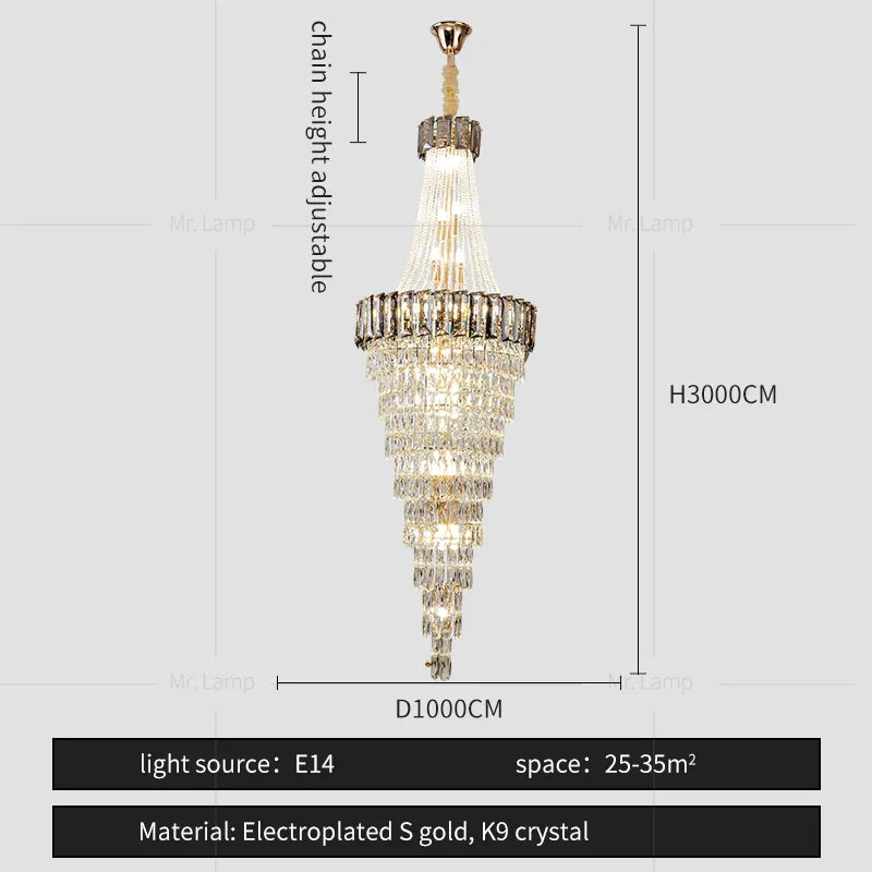 Crystal Chandelier: High-End Duplex & Spiral Staircase Light for Luxury Living Spaces