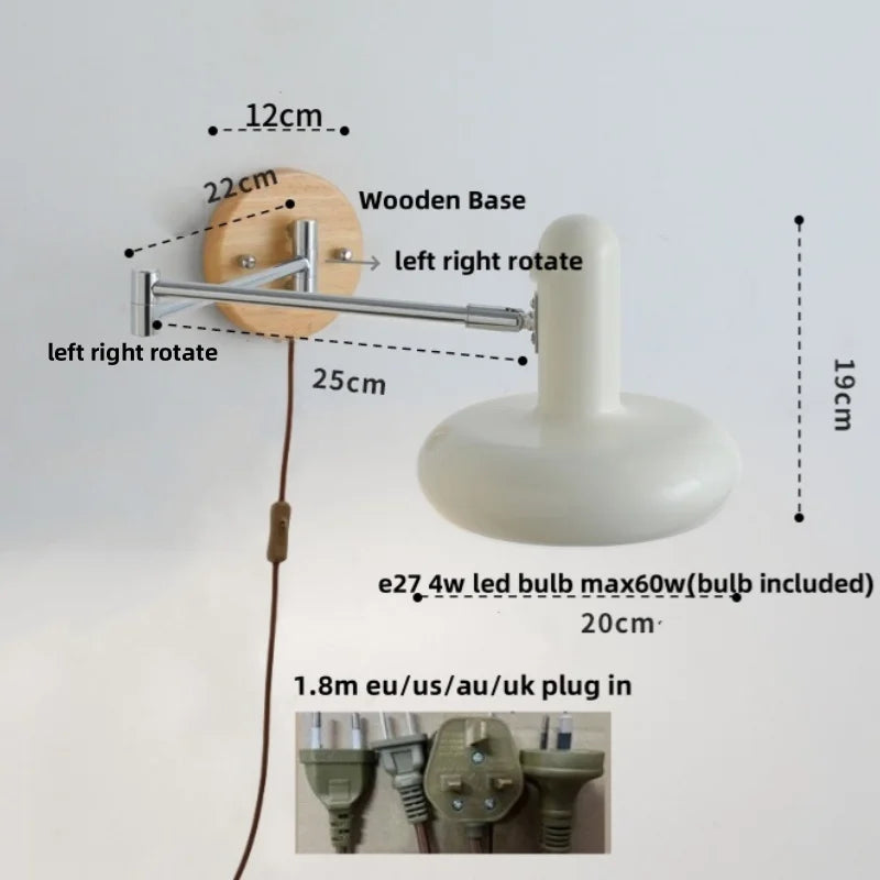 Walnut Wood LED Wall Sconce Pull Chain Switch Stair Light