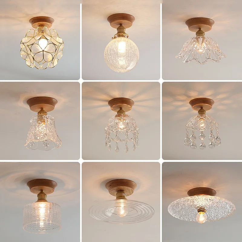 Wood Glass LED Ceiling Lamp Modern Plafondlamp for Home Restaurant Living Room